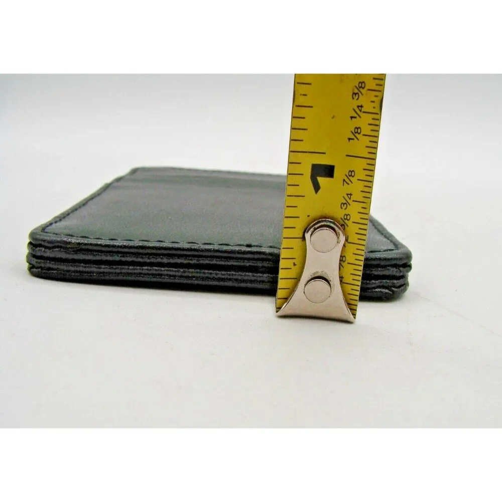 Genuine Leather Card Holder Pocket Thin Slim Wallet Straps Blk Pockets 4x2.5x.5